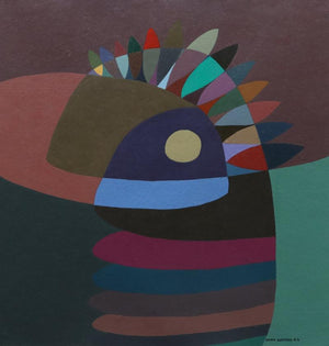 Merge (Feathered Enigma) by Kiran Gunjkar, Original Acrylic Contemporary Painting on Paper, Small Square Wall Art