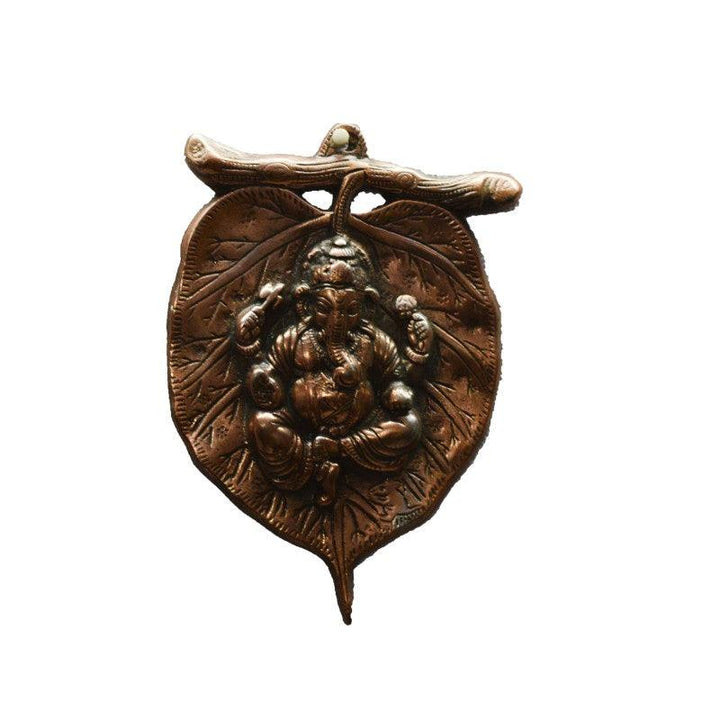 Metal Wall Hanging Of Ganesha On Leaf Handicraft by E Craft | ArtZolo.com