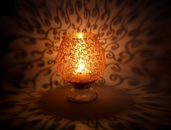 Metallic Gold Swirls Candle Holder Glass Art by Shweta Vyas | ArtZolo.com