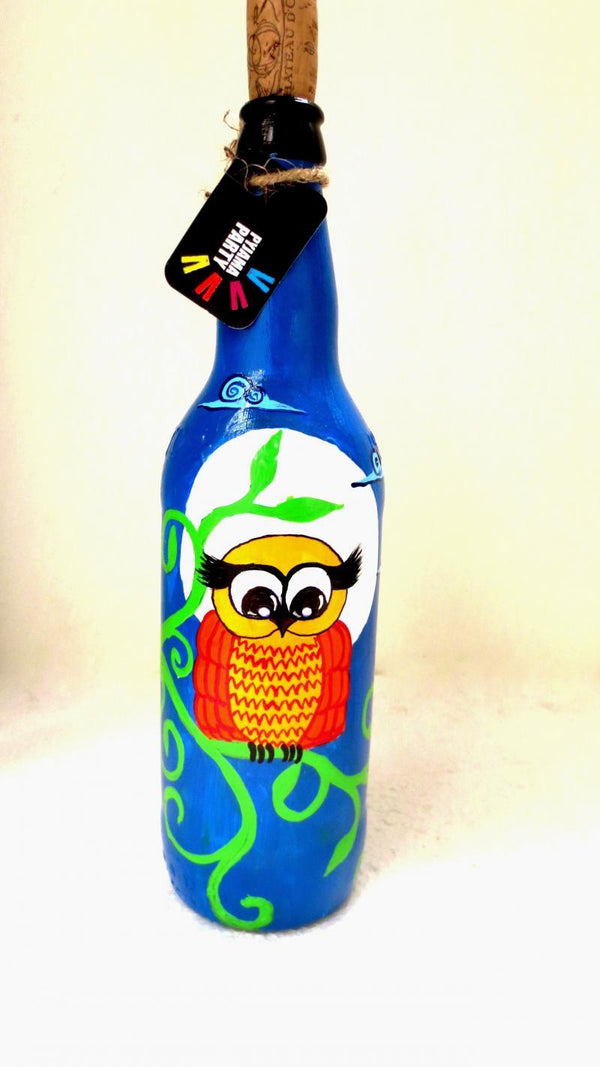 Midnight Owl Hand Painted Glass Bottles Handicraft by Rithika Kumar | ArtZolo.com