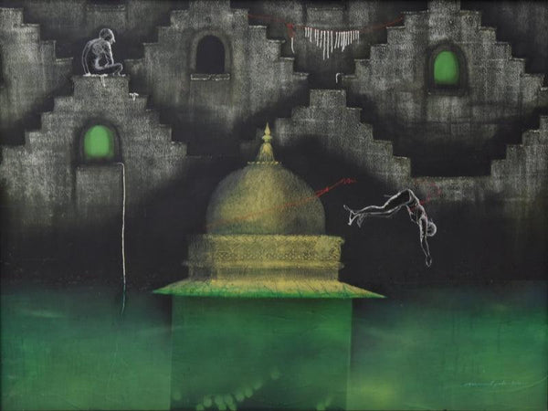 Midnight At Badi Lake Painting by Nirmal Yadav | ArtZolo.com