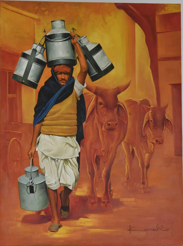 Milkman Painting by Kamal Rao | ArtZolo.com