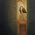 Figurative watercolor painting titled 'Mirror', 22x15 inches, by artist Rajib Gain on Paper