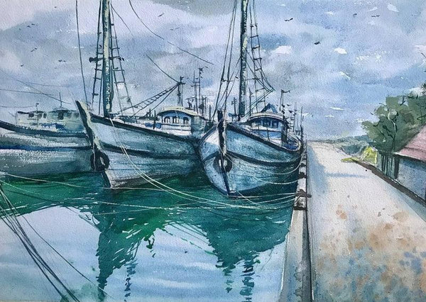 Mirror Boats Painting by Ks Farvez | ArtZolo.com