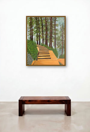 Misty Morning (Path Through the Pines) by artist Ajay Harit displayed in a Designer Family Room