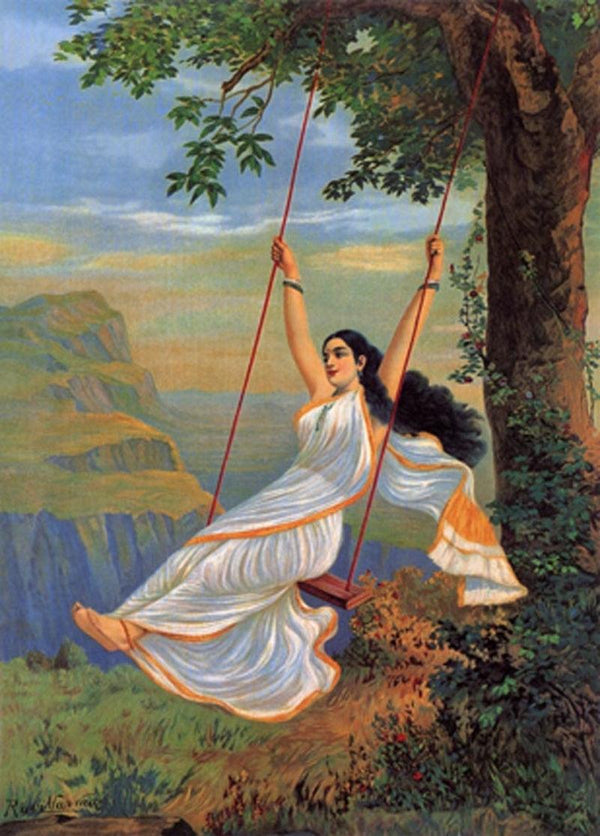 Mohini On Swing Painting by Raja Ravi Varma | ArtZolo.com