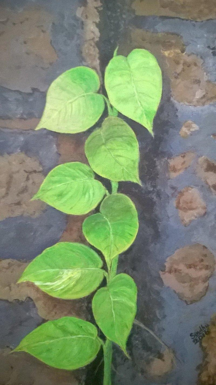 Money Plant On The Garden Wall Painting by Sindhulina Chandrasingh | ArtZolo.com