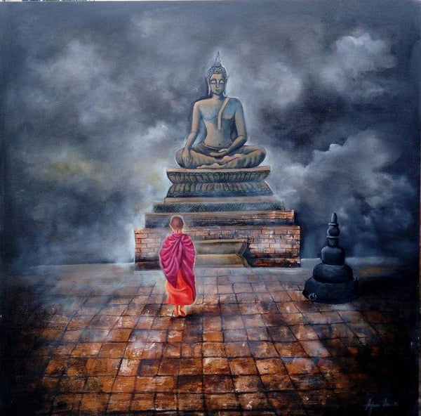 Monk Child And Buddha Painting by Arjun Das | ArtZolo.com