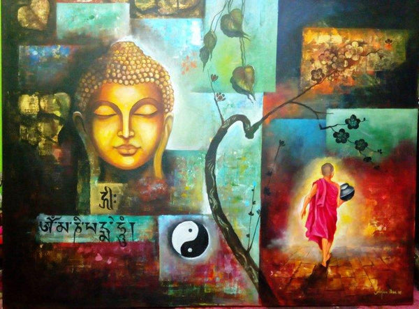 Monk Of Buddhism 54 X 42 Inch Painting by Arjun Das | ArtZolo.com