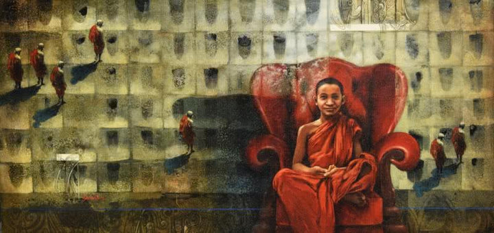 Monk On The Chair Painting by Sanjib Gogoi | ArtZolo.com