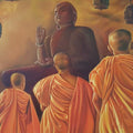 Religious oil painting titled 'Monks and the Master', 48x35 inches, by artist Kamal Rao on Canvas