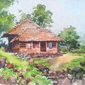 Landscape watercolor painting titled 'Monsoon', 11x15 inches, by artist Gaurishankar Behera on Paper
