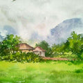 Landscape watercolor painting titled 'Monsoon', 11x15 inches, by artist Gaurishankar Behera on Paper