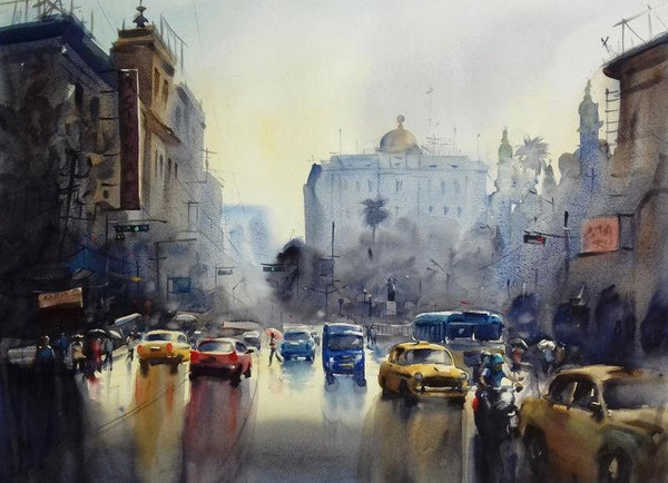 Monsoon Kolkata 3 Painting by Sankar Das | ArtZolo.com