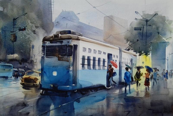 Monsoon Kolkata 4 Painting by Sankar Das | ArtZolo.com