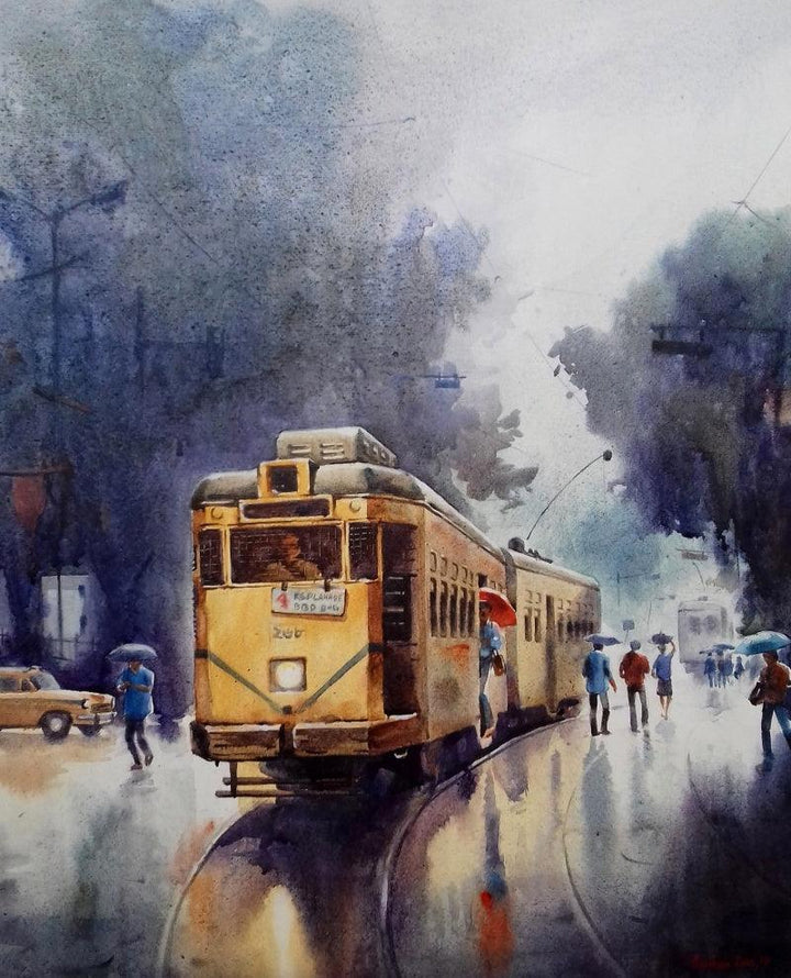 Monsoon Kolkata 5 Painting by Sankar Das | ArtZolo.com