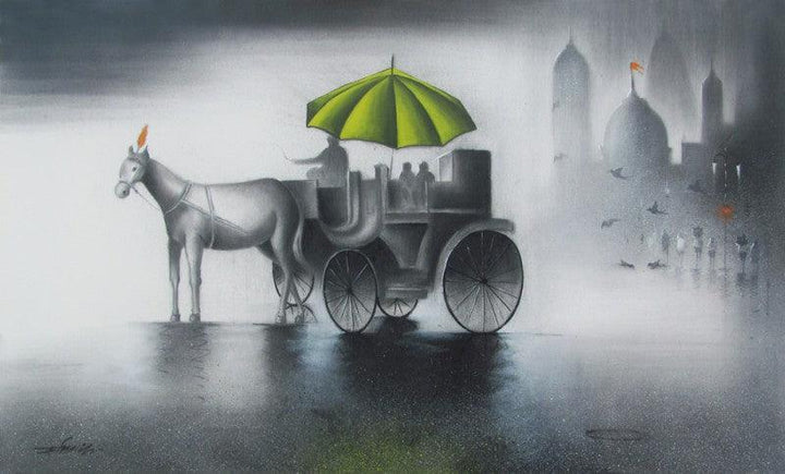 Monsoon Ride Green Painting by Somnath Bothe | ArtZolo.com