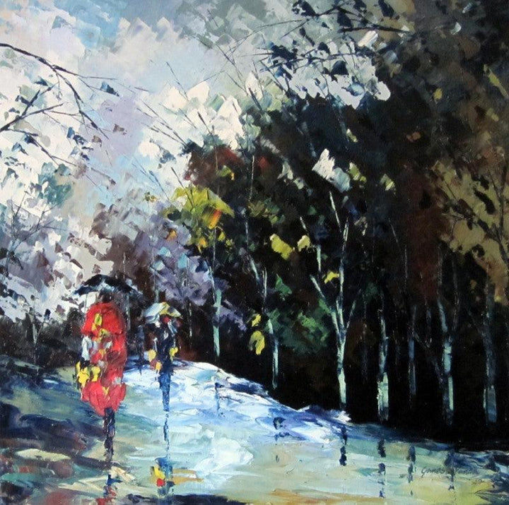 Monsoon Walk Painting by Ganesh Panda | ArtZolo.com