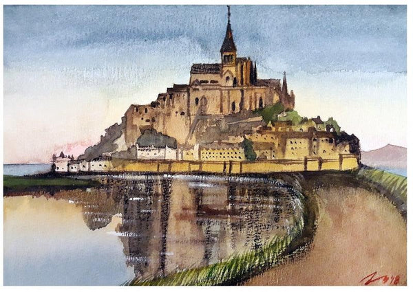 Mont Saint Michel Normandy France Painting by Arunava Ray | ArtZolo.com