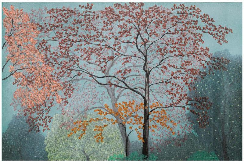 Landscape acrylic painting titled 'Morning', 24x36 inches, by artist Shuvankar Maitra on Canvas