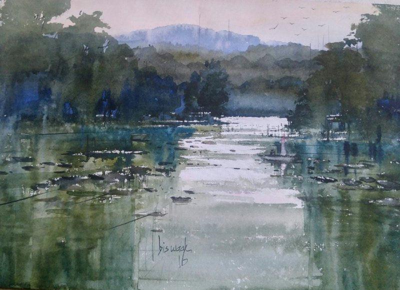 Cityscape watercolor painting titled 'Morning Glory', 14x19 inches, by artist Bijay Biswaal on Paper