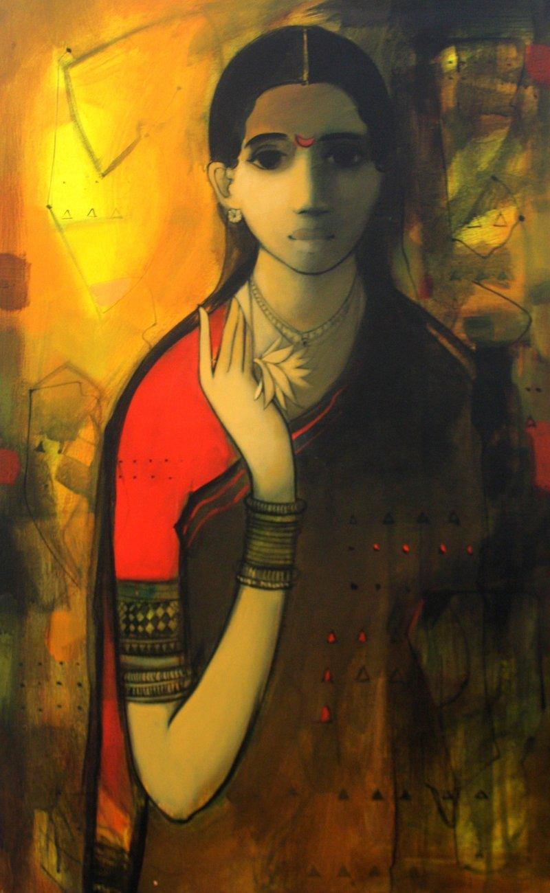 Figurative acrylic painting titled 'Morning Glory', 40x24 inches, by artist Sachin Sagare on Canvas