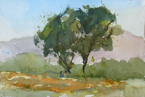 Morning Harmony (Peaceful Retreat) by Sharad Tawade, Original Watercolor Nature Painting on Paper, X-Small Horizontal Wall Art