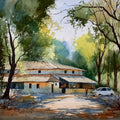 Landscape watercolor painting titled 'Morning Harmony', 14x20 inches, by artist Abhijeet Bahadure on Paper