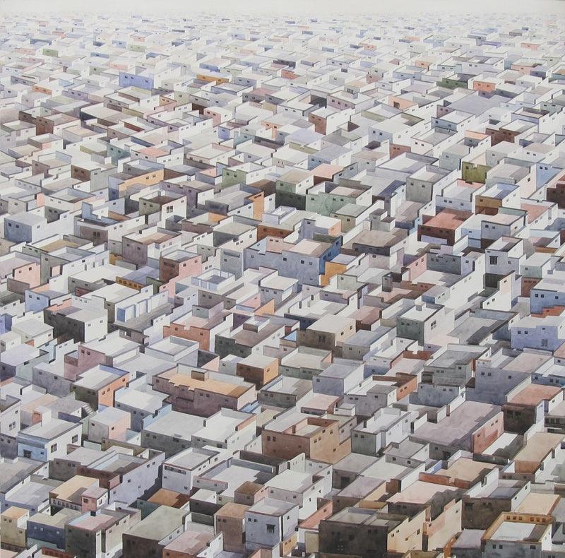 Cityscape watercolor painting titled 'Morning Light', 36x36 inches, by artist Madan Pawar on Paper