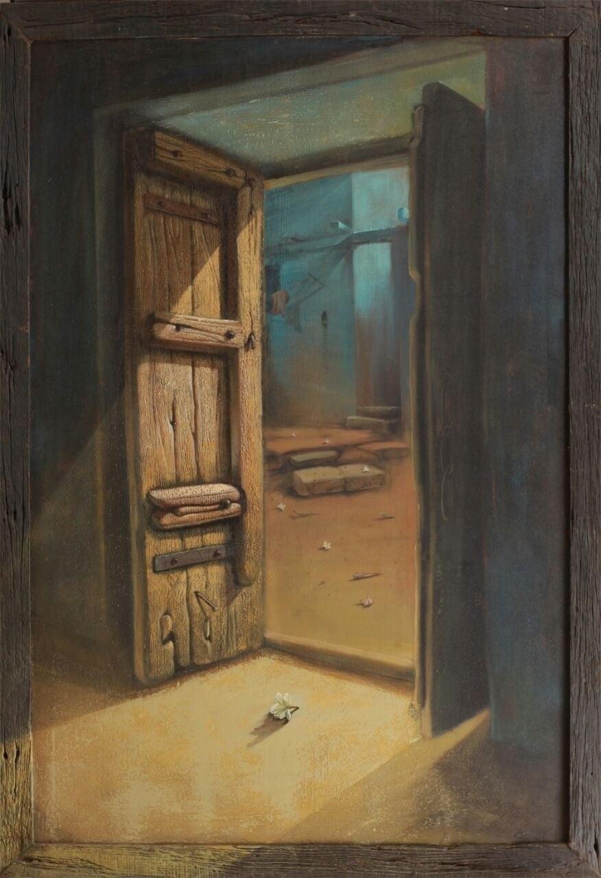 Cityscape acrylic painting titled 'Morning Light', 48x72 inches, by artist Gopal Pardeshi on Canvas