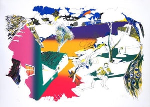 Nature serigraphs painting titled 'Morning Raga', 29x40 inches, by artist Nabibakhsh Mansoori on Paper