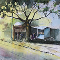 Landscape watercolor painting titled 'Morning Tea', 20x14 inches, by artist Vivekanand Viswam on Paper