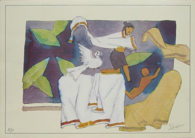 Figurative serigraphs painting titled 'Mother 3', 20x28 inches, by artist M. F. Husain on Paper