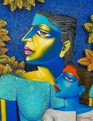 Figurative acrylic oil painting titled 'Mother And Child 1', 24x18 inches, by artist Dayanand Kamakar on Canvas