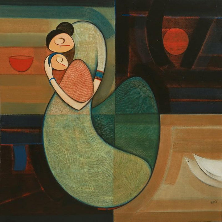Mother And Child 2 Painting by Dattatraya Thombare | ArtZolo.com