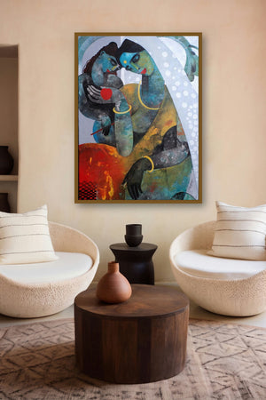 Mother And Child (Nurturing Embrace) by artist Appam Raghavendra displayed in a Curated gallery