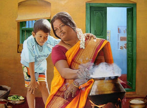 Figurative acrylic painting titled 'Mother And Child', 24x31 inches, by artist Sakthivel Ramalingam on Canvas
