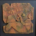 Figurative ceramic titled 'Mother And Child', 18x18 inches, by artist Shashikant Charbe on Ceramic On Board