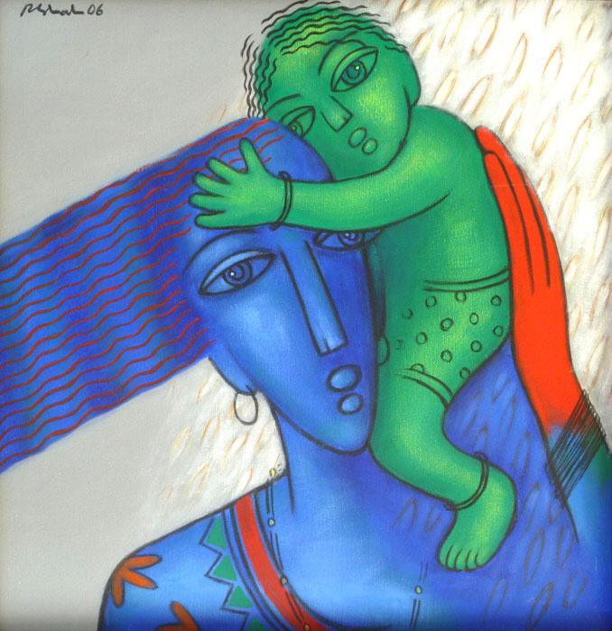 Mother And Child Painting by Rajesh Shah | ArtZolo.com
