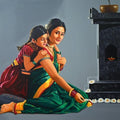 Figurative oil painting titled 'Mother And Child', 48x72 inches, by artist Vinayak Takalkar on Canvas