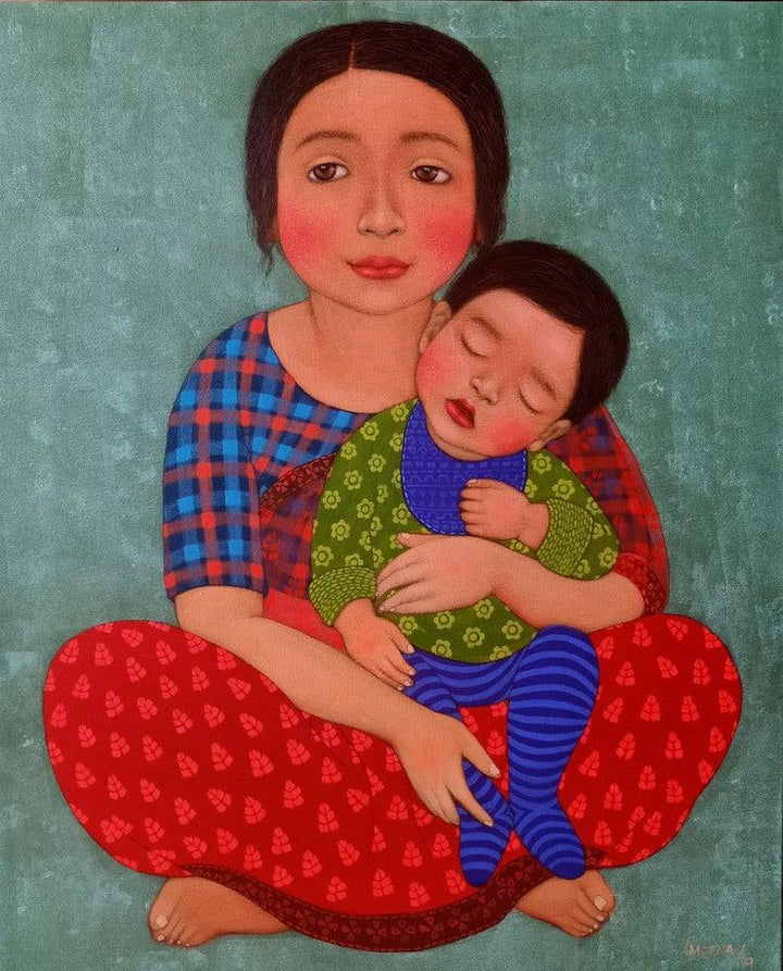 Mother And Child Painting by Meena Laishram | ArtZolo.com