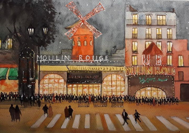 Moulin Rouge At Night Painting by Arunava Ray | ArtZolo.com