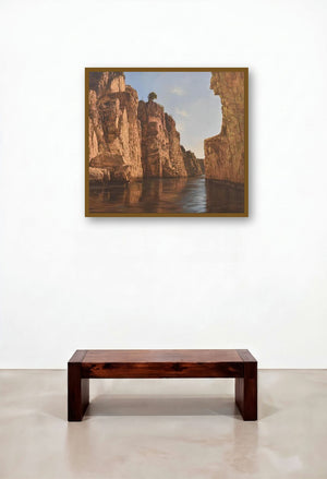 Mountains (River of Time) by artist Durshit Bhaskar displayed in a Scandinavian Family Room