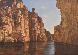 Mountains (River of Time) by Durshit Bhaskar, Original Oil Photorealistic Painting on Canvas, X-Large Horizontal Wall Art