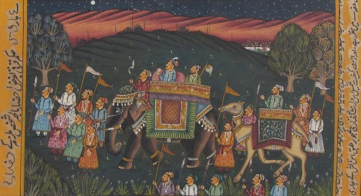 Mughal King With His Convoy Traditional Art by Unknown | ArtZolo.com