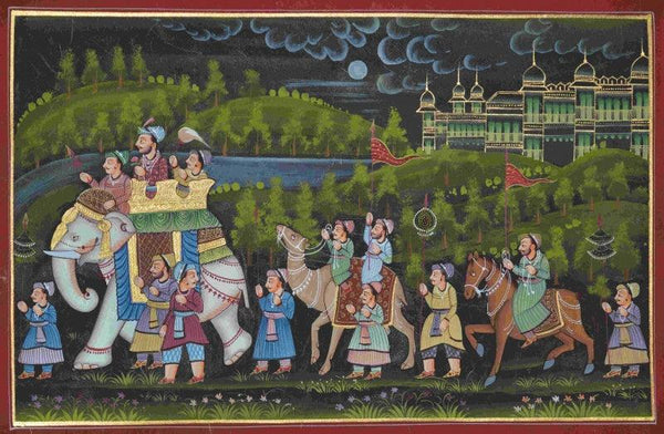 Mughal Procession With Camel And Horse Traditional Art by Unknown | ArtZolo.com