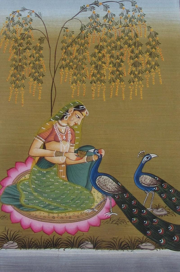 Mughal Queen With Peacock 2 Traditional Art by Unknown | ArtZolo.com