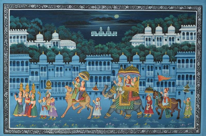 Mughal Royal Procession At Night With Mo Traditional Art by Unknown | ArtZolo.com