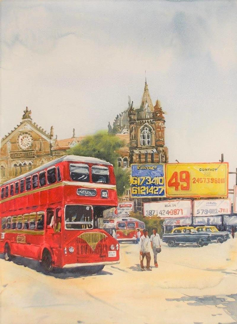 Cityscape watercolor painting titled 'Mumbai 2', 24x22 inches, by artist Raju Sarkar on Paper