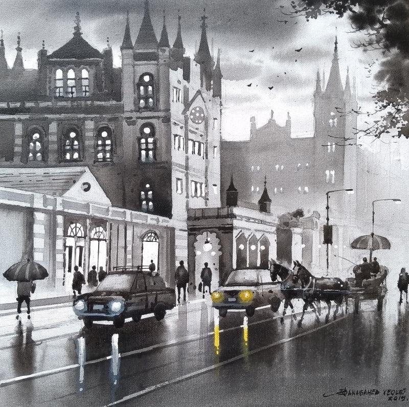 Cityscape acrylic painting titled 'Mumbai Series 2', 12x12 inches, by artist NanaSaheb Yeole on Canvas